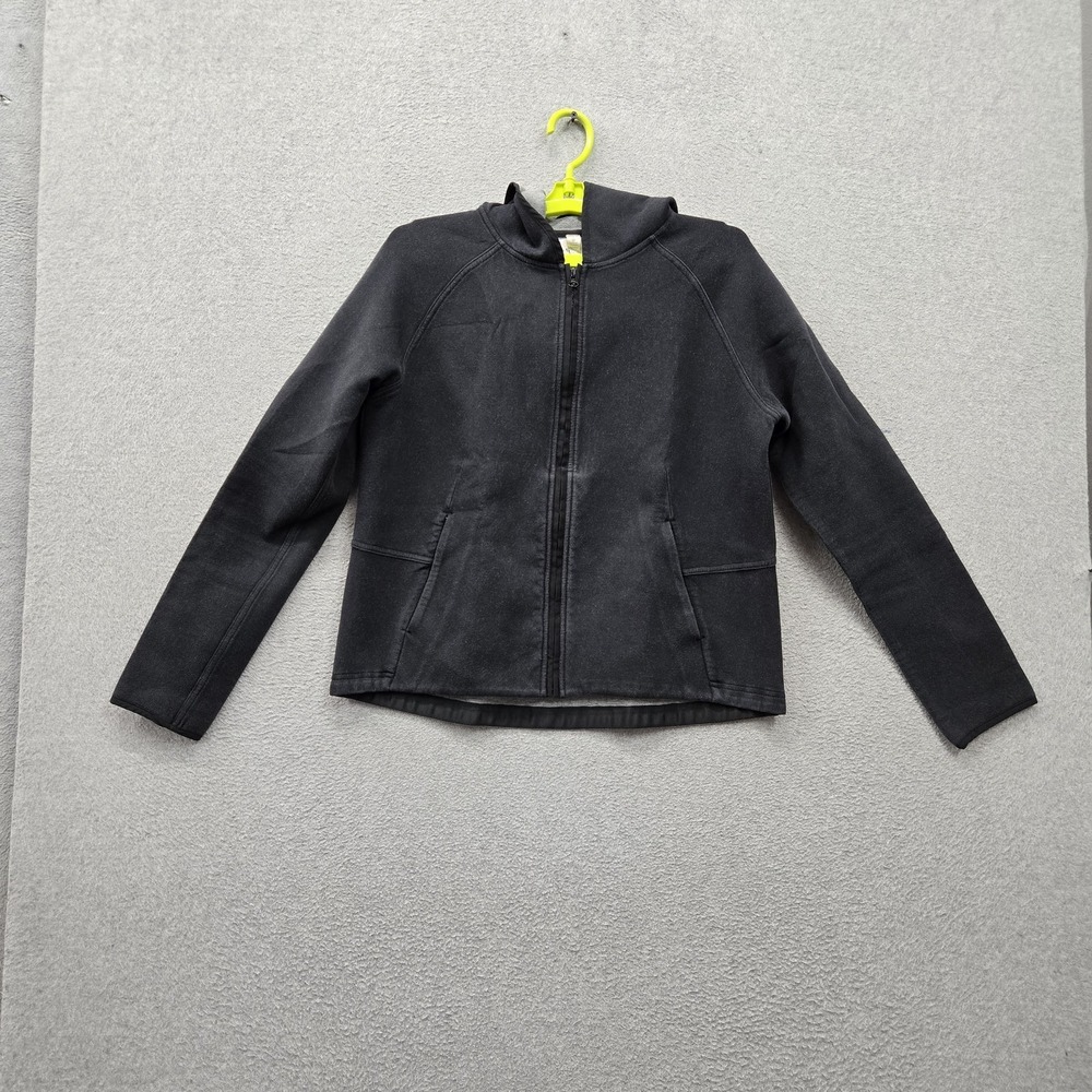 Lululemon Women Activewear Hoodie 8 Black Cropped Full Zip Pockets Long Sleeve